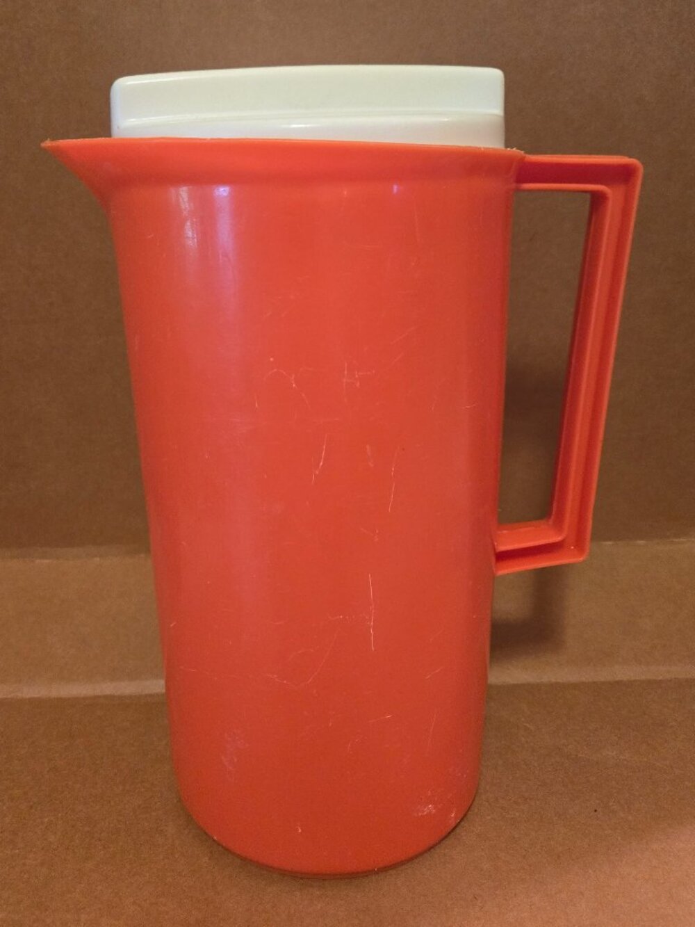 Vintage Polly Flex Republic Molding Corp Orange Plastic Pitcher with Lid No. 190